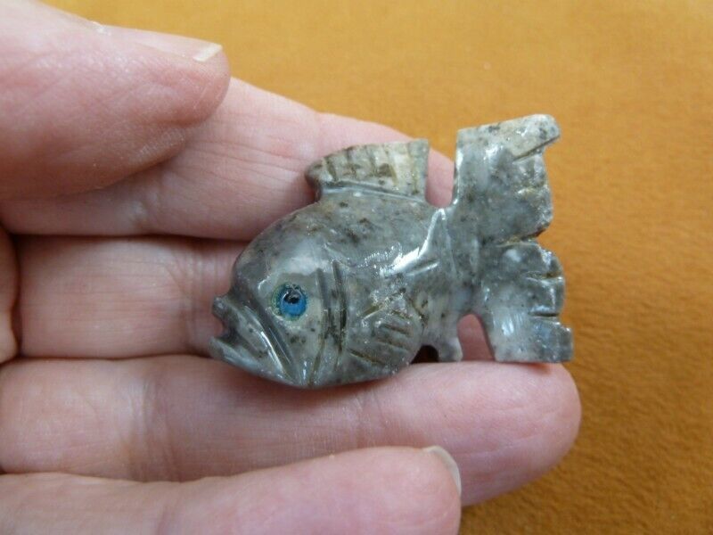 Y-FIS-TR-10) gray GOLDFISH FISH gemstone SOAPSTONE STONE gem carving LOV... - $8.59