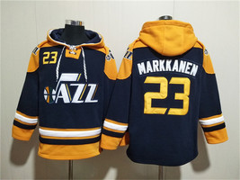 Men&#39;s Utah Jazz #23 Lauri Markkanen Navy Yellow Lace-Up Pullover Hoodie - $1,425.21 MXN