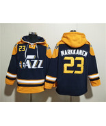 Men&#39;s Utah Jazz #23 Lauri Markkanen Navy Yellow Lace-Up Pullover Hoodie - $1,440.35 MXN
