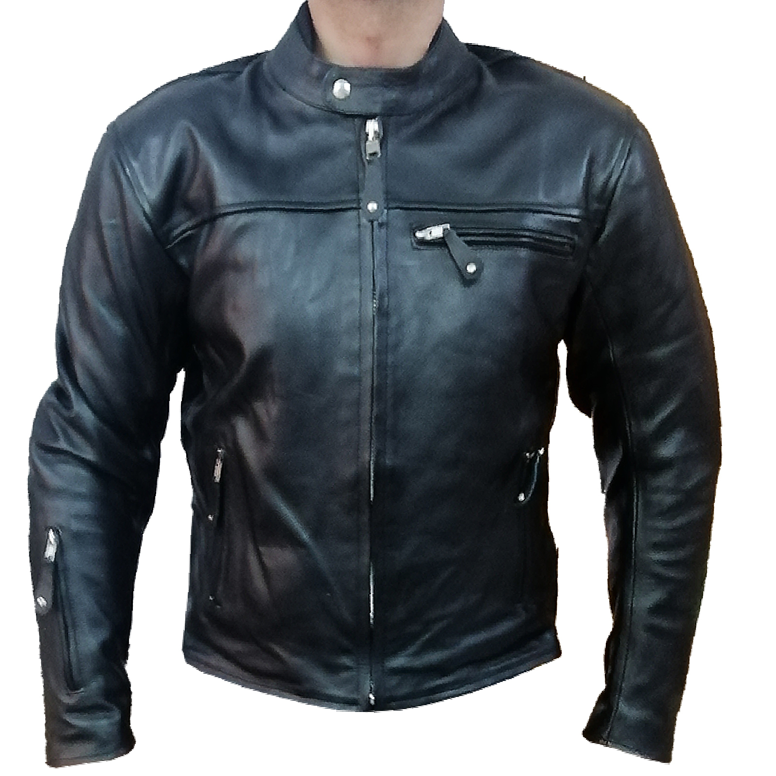 Primary image for Black Cowhide Leather Classic Motorcycle Style Jacket Biker Gear with Armor Pad
