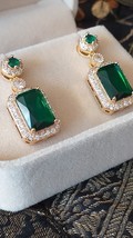 Vintage 1990-s 925 Gold on Silver Emerald/Zircons Earrings in Original Box - £83.48 GBP