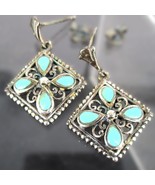 Vintage Southwest Sterling Silver Blue Stone Dangle Earrings CF 925 - $40.25 CAD