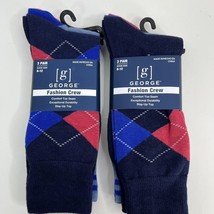 6 Pairs Mens Soft Classic Cotton Fashion Crew Socks 6-12 Argyle Blue Navy NEW - £8.15 GBP