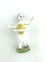 Ballerina Figurine Porcelain in Yellow TuTu Dark Hair Blue Eyes Long Eyelashes  - £18.85 GBP