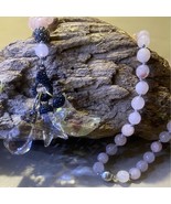 Rose Quartz Beaded Necklace Clear Pink Glass Moon Star Crystal Charms Ma... - £51.26 GBP