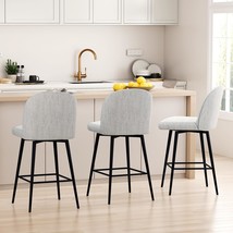 Counter Height Bar Stools Set Of 3, 360° Swivel Barstools With Back, Light Grey - £304.60 GBP