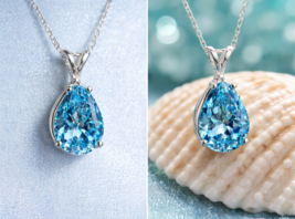 CAOSHI Elegant Water Drop Zircon Pendant Necklace, Pear-Cut Crystal Silv... - $18.99