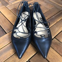 Michael Kors Flat Shoes Lace Up  Size 6.5 Ballerina Black Leather Flats - $15.25