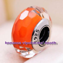 925 Sterling Silver Handmade Glass Bead Fascinating Orange Faceted Murano Glass  - £3.69 GBP