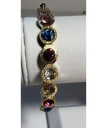 Bracelets Gold Tone Multicolor Glass Stone Filigree Setting Hinge Snap W... - £7.47 GBP