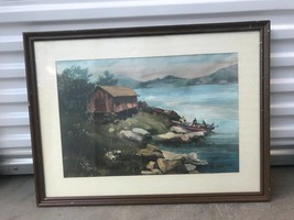 Vera Gilbert Original Signed Watercolor Painting Lake House Nature Framed - £78.34 GBP