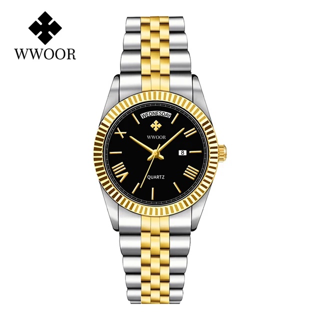 Gold Watches Mens Luxury Stainless Steel With Calendar Warterproof Male Watch We - £23.92 GBP