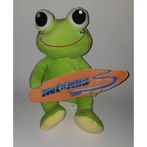 Green Frog Plush Holding Orange Wet N Wild Surfboard Nanco 14&quot; Stuffed Animal - £26.03 GBP