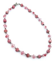 Handmade Sterling Silver Mexico Rhodochrosite Pink Glass Bead Necklace - $59.40