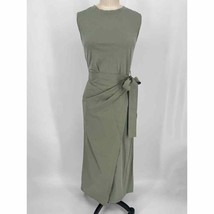 Goen.J Waist Tie Sheath Midi Dress Sz 4 Sage Green Sleeveless Wrap Skirt - £115.12 GBP