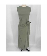 Goen.J Waist Tie Sheath Midi Dress Sz 4 Sage Green Sleeveless Wrap Skirt - £115.78 GBP