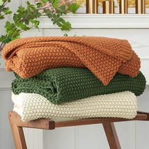 Chunky Cable Knit Throw Blanket Lightweight Beige 100% Organic Cotton Blanket - £38.24 GBP