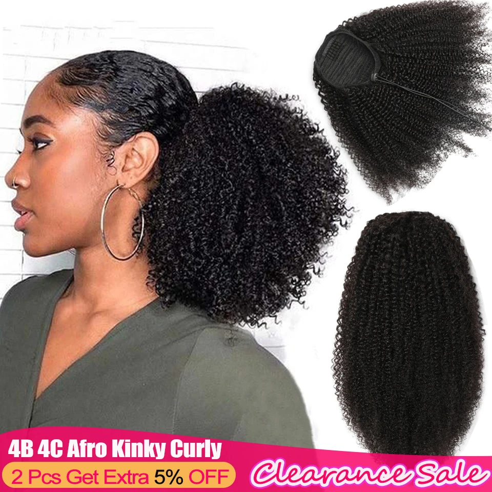 Afro Kinky Curly Drawstring Ponytail Mongolian Kinky Curly Wrap Around Ponytail - £29.22 GBP+