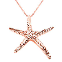 14K Solid Rose Gold Diamond Cut Starfish Star Fish Pendant Necklace - £124.31 GBP+