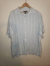 Banana Republic Shirt Men&#39;s Large Blue Striped 100% Linen Short Sleeve B... - $16.29