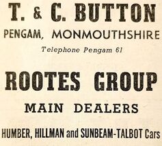 1954 T &amp; C Button Rootes Group Car Dealership Advertisement Automobilia ... - $370.74 MXN