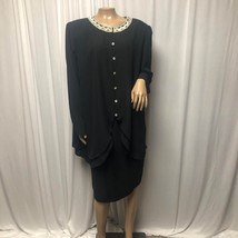 David Rose Two Piece Skirt Dress Womens Size 18W Black Beaded Neckline Vintage - $29.39