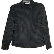 Croft &amp; Barrow Womens Blouse Size PM Long Sleeve Hidden Button Front Black Strip - £10.25 GBP