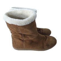 J. CREW Womens Ankle Boots Brown Suede Fur Lined Snow Size 7 Foldover Sz 7 - $22.07