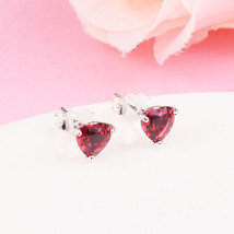 925 Sterling Silver Red Cubic Zirconia Heart Stud Earrings  - £11.77 GBP