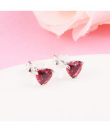 925 Sterling Silver Red Cubic Zirconia Heart Stud Earrings  - $281.14 MXN