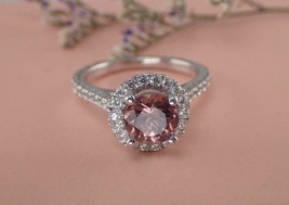 2Ct Round Cut Morganite &amp; Diamond Pretty Wedding Halo Ring 14k White Gold Over - £87.36 GBP