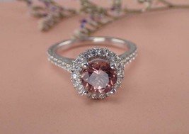 2Ct Round Cut Morganite &amp; Diamond Pretty Wedding Halo Ring 14k White Gold Over - £87.66 GBP