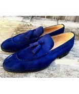 Tassel Loafer Slip Ons Men Blue Tone Genuine Suede Leather Men Handcraft... - $205.14 CAD+