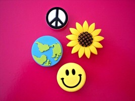 4 Sun Flower Earth Shoe Charms Accessories Compatible w/ Croc Smile Face - £7.86 GBP