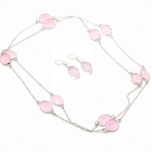 Rose Quartz Oval Shape Handmade Fashion Ethnic Necklace Set Jewelry 36" SA 6698 - £7.25 GBP