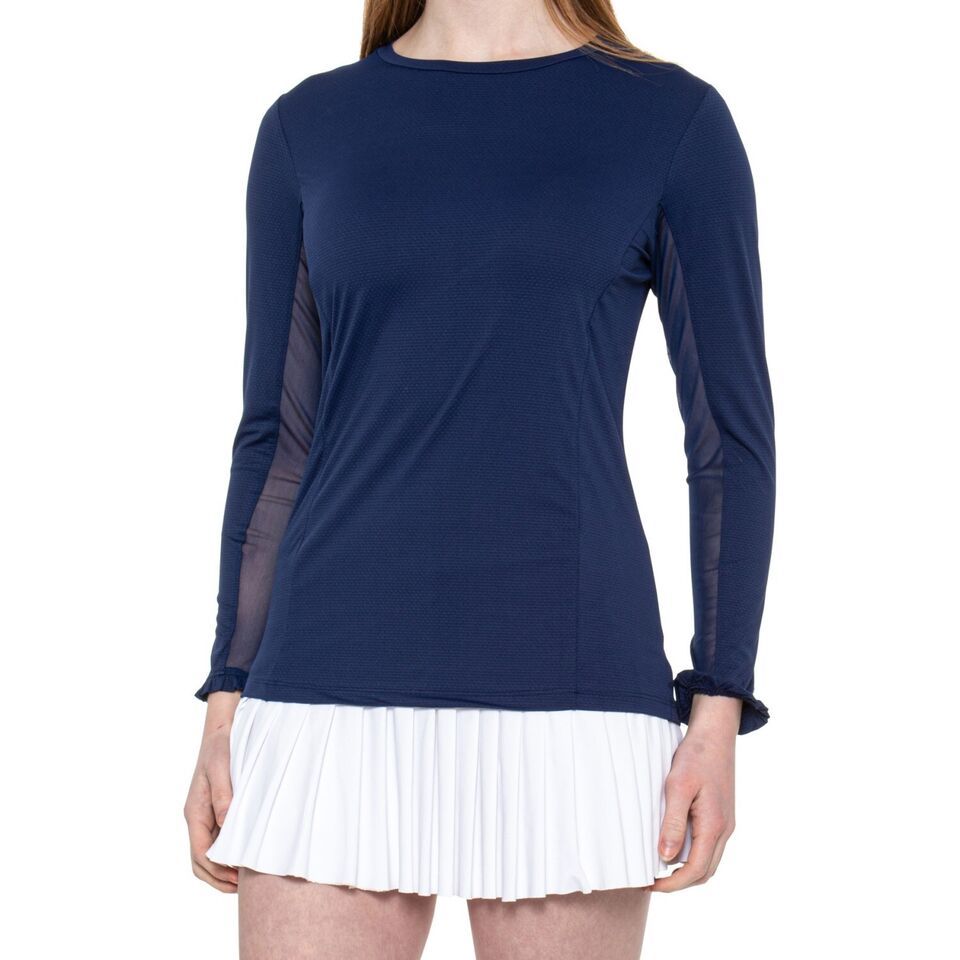 NWT Ladies GOTTEX Navy Blue Ruffle Cuff Long Sleeve Crew Neck Shirt S M L XL