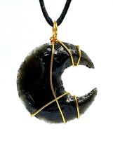 Obsidian Moon Pendant Necklace Dragon Glass Crystal Gemstone Protection Corded - £5.13 GBP