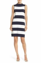 Eliza J Belted Stripe Shift Sweater Dress SZ 4 Navy White - £52.05 GBP