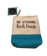 Be Strong Kick Brass Canvas Cosmetic Bag With Zipper Closure - Blue & White - $176.68 MXN Be Strong Kick Brass Canvas Cosmetic Bag With Zipper Closure - Blue & White - $176.68 MXN