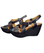 Clarks Nadene Ziva Black Leather Wedge Strappy Sandal Size 9.5M - £16.98 GBP