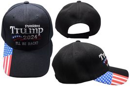 President Trump 2024 I&#39;ll Be Back Black USA Flag On Bill Cotton Adjustable Embro - $10.89