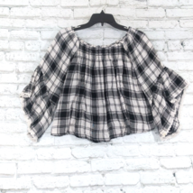 Altar&#39;d State Top Womens Small Black White Plaid Bell Sleeve Smocked Boho Rayon - £16.76 GBP