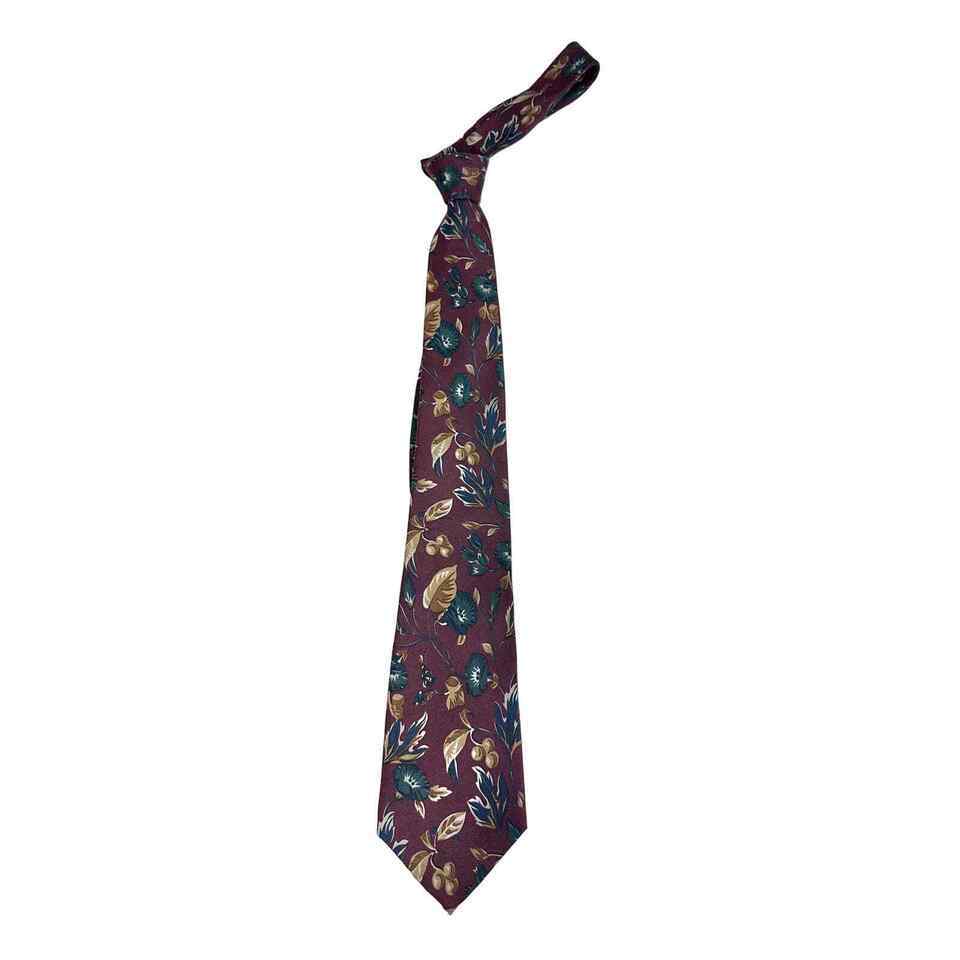 Christian Dior Monsieur Italian Silk NeckTie 80s 90s VTG Burgundy Floral... - $21.38
