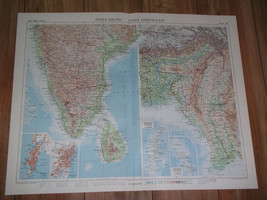1959 Vintage Map Of Southern India Sri Lanka Ceylon / Madras Mumbai Inset Map - £26.47 GBP