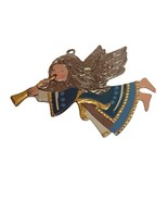 Pewter Angel Playing Horn Vintage Christmas Ornament Double-Sided - $14.85