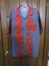 Vintage Ralph Lauren Polo Jeans Gray with Red Flowers Hawaiian Shirt - S... - £23.38 GBP