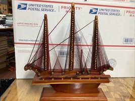 Mid Century String Art Sailboat Ship Wooden Free Standing 13x12 Inch Handcrafted - £15.20 GBP