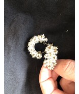 VINTAGE  SILVER HoopS Seed bead / Star Encrusted Hollywood Glam Screw on... - $53.75