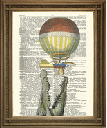 Crocodile Attaques Steampunk Ballon : Vintage Dirigeable Dictionnaire Art - £5.20 GBP