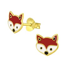 Red Fox 925 Silver Stud Earrings Gold Plated - £11.07 GBP